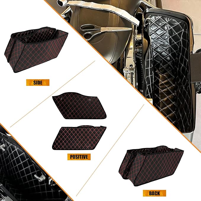 Motorcycle Drop-in Saddlebag Carpet Liners Fits for Harley Touring Models Road King Road Glide Road King Electra Street Ultra Glide Classic 1993-2013 (Red Thread)