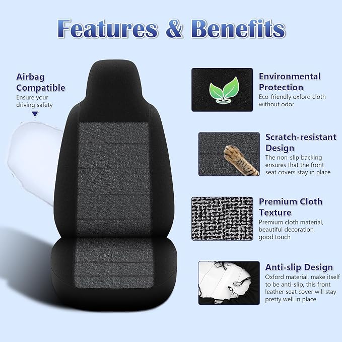 vokoroad Front Seat Cover for 1997-2000 Ford F-150 Pickup, Front High Back 60/40 Split Bench Seat Covers with Molded Headrests, Opening Center Console and Foam Seat Cusion, Exact Fit
