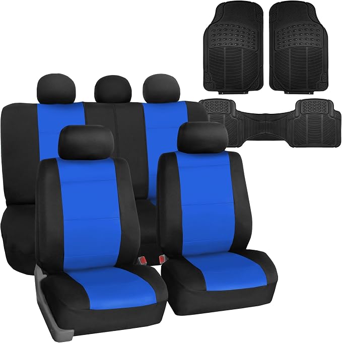 FH Group Neoprene Seat Covers Full Set – Universal Fit for Cars Trucks and SUVs (Blue) FB083115 + F11306
