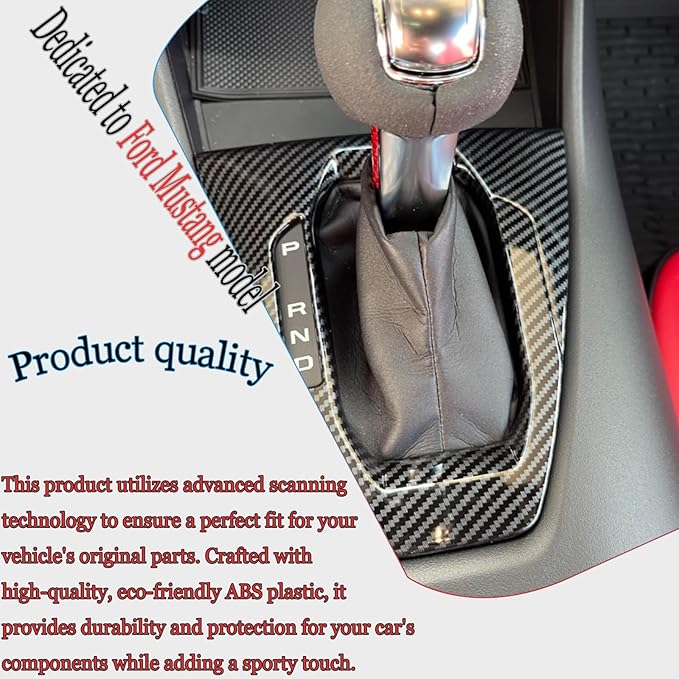 MUXEE Console Gear Shifter Panel Cover,for Ford Mustang 2024 2025 2026 - ABS Carbon Fiber Sport Style Automatic Gear Shift Head Panel Cover Accessories(for Automatic Gear Model)