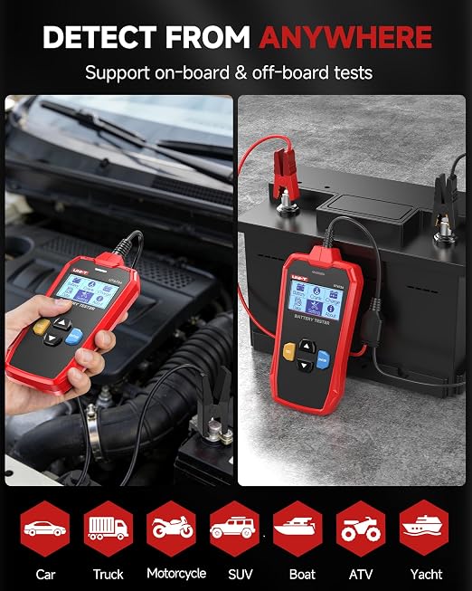 UNI-T UT673A Car Battery Tester - Advanced Conductance Technology, Tests 12V/24V Systems (CCA 40-2000A, 3-250Ah), Battery Health/Life/Charge & Starting System Diagnostics, quickly detect common faults