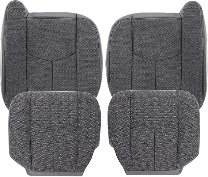 SecosAutoparts Driver & Passenger Side Bottom & Top Lean Back Dark Gray Replacement Cloth Seat Cover Compatible with Chevy Silverado GMC Sierra 2003 2004 2005 2006 2007