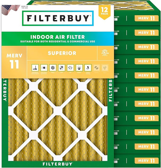 Filterbuy 18x25x2 Air Filter MERV 11 Superior Pet & Allergy Defense (12-Pack), Electrostatic Pleated HVAC AC Furnace Filters Replacement (Actual Size: 17.50 x 24.50 x 1.75)