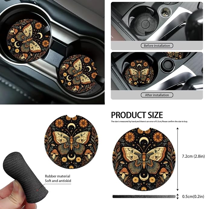 Moon Butterfly Car Seat Covers Full Set 15 Pcs Universal Car Accessories Steering Wheel Cover Seat Belt Pads Garbage Bag Car Headrest Pillow Covers Armrest Pad