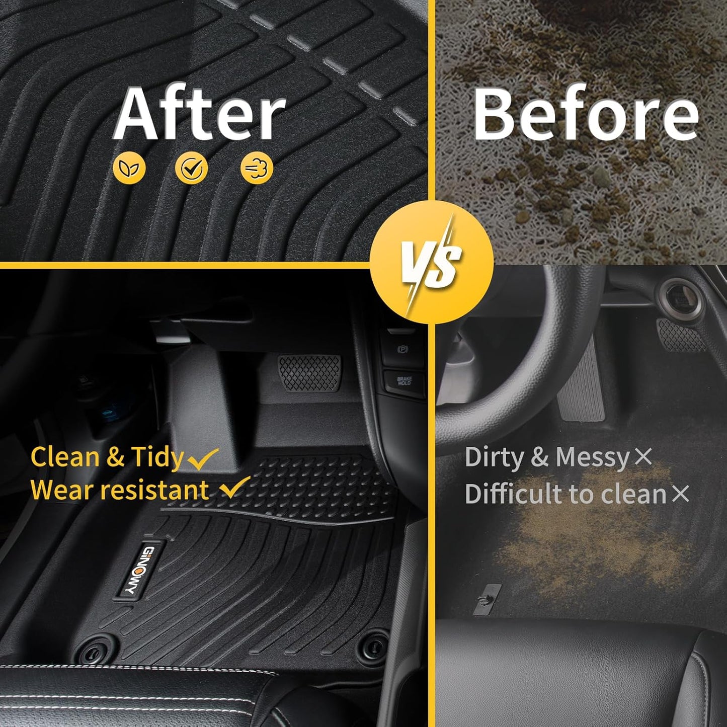 GINOWY- Floor Mats & Cargo Liner for Mazda CX50 2023-2025, TPE All Weather Mats Floor Liners CX-50 2024 Waterproof Non-Slip Trunk Mat CX50 Automotive Accessories Black