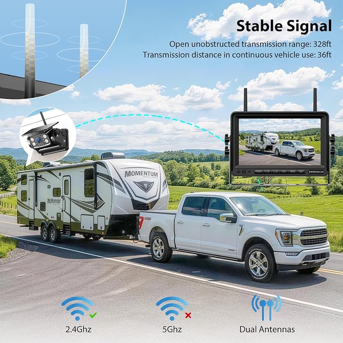 Magnetic Solar Wireless Backup Camera System, HD 1080P 7" Monitor with Rear View Camera for RV/Trailer/Fifth Wheels/Camper, Night Vision, Portable Rechargeable Battery, Loop Recording-ZEROXCLUB BS701