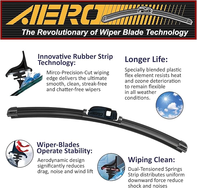 AERO Avenger 22"+22" Premium All-Season Windshield Wiper Blades with Extra Rubber Refills OEM Replacement for Audi A4 A6 RS4 S4 S6 2009-2002 with Extra Rubber Refills + 1 Year Warranty (Set of 2)