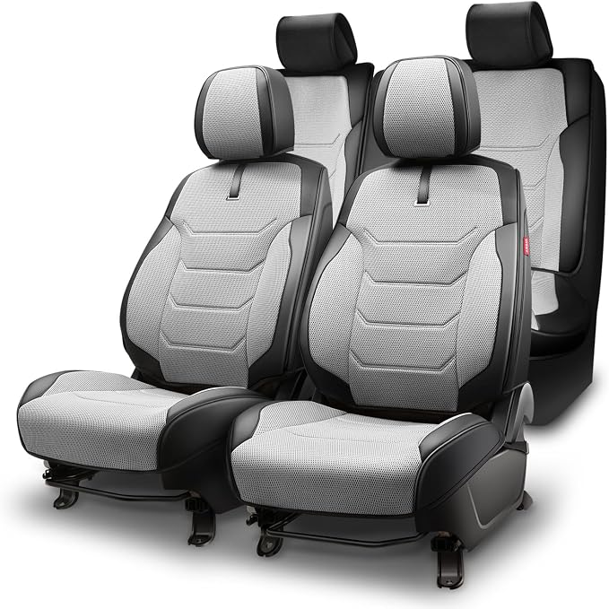 Sport Series Leatherette Full Set Seat Covers Universal for Cars Trucks SUV, Grey, CA-SC-Sport-Full-GY