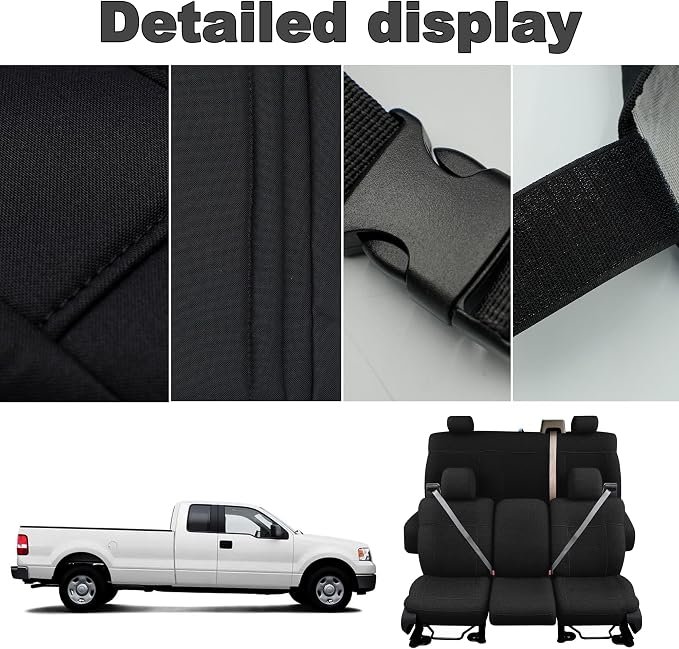 Custom Bench Seat Covers for Ford F150 XLT Super Cab 2004 2005 2006 2007 2008 Heavy Duty Cloth Protector Interior Accessories，Waterproof & Machine Washable - Black (Front & Rear)