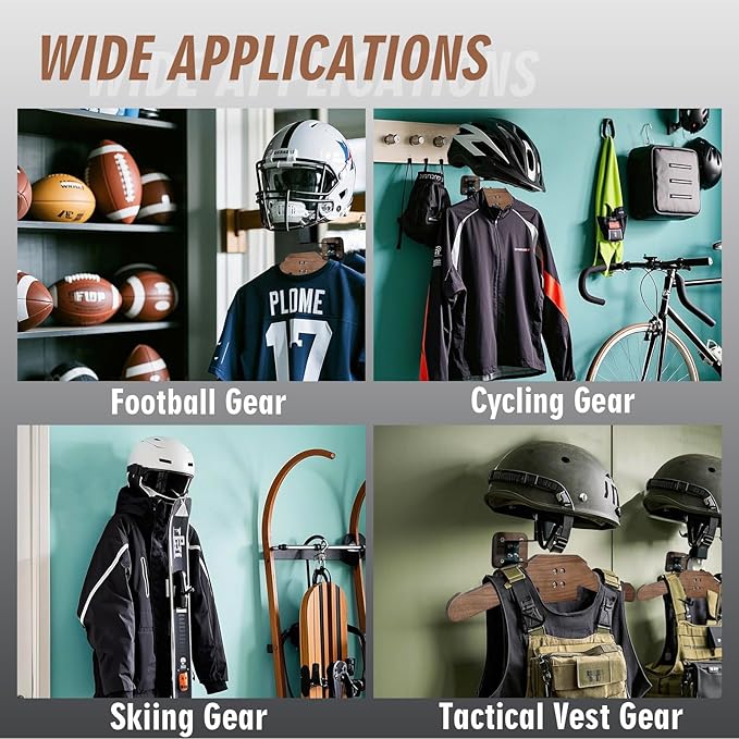 Helmet Holder Wall Mount, Motorcycle Helmet Rack with Dual Support Pillars & T-Shaped Hooks, Heavy-Duty Steel Garage Organizer for Helmets, Riding Gear & Tools