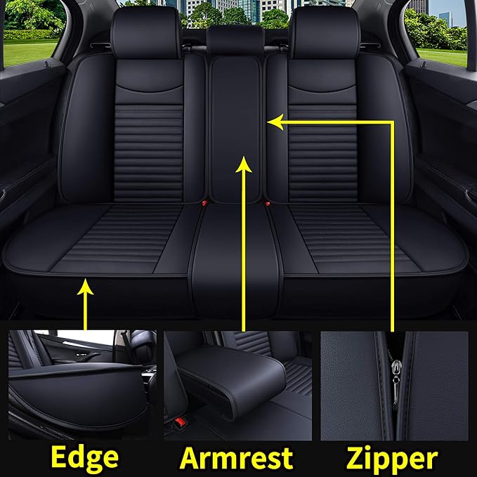 Aierxuan 5 Car Seat Covers Full Set Waterproof Leather Universal Fit for Toyota Highlander Corolla Acura Honda Civic Accord Jeep Prius Rav4 Altima Optima Ford Forte Mazda (Full Set/Black-Red)