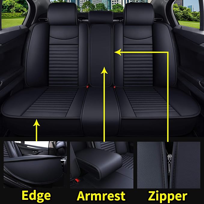 Aierxuan 5 Car Seat Covers Full Set Waterproof Leather Universal for Ford Honda Kia Toyota Corolla Rav4 Highlander Nissan Altima Forester Outback Impreza Hyundai Elantra(Full Set/Black-White)