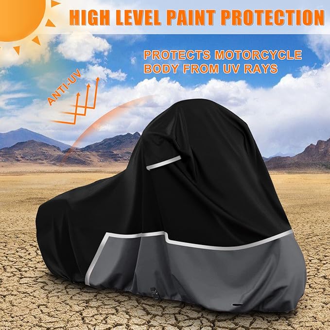 Waterproof Motorcycle Cover Compatible with Harley Davidson Electra Glide/Road King/Street Glide/CVO Road Touring Without Trunk Models, 420D Oxford Cloth Cover for Snow Rain Dust Protection