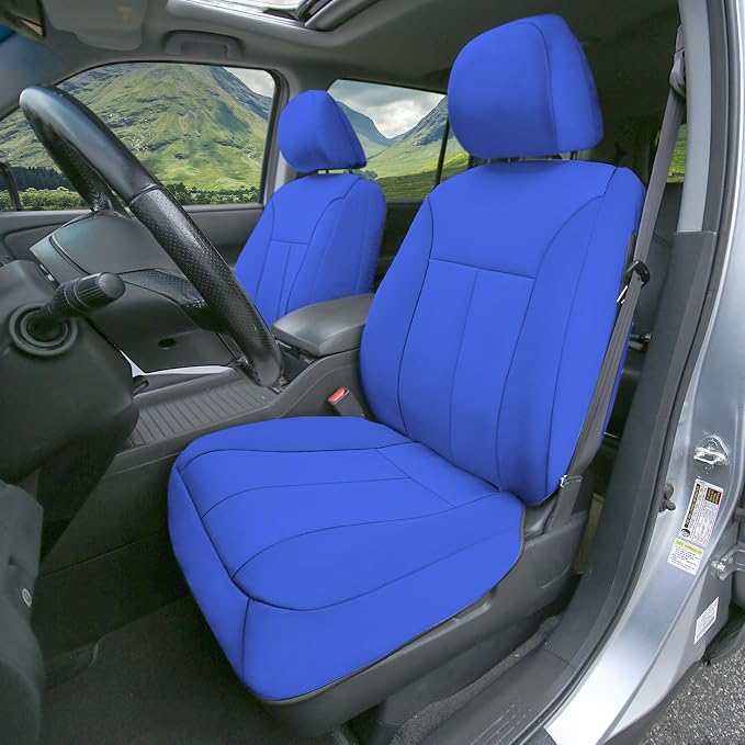 FH Group Neoprene Car Seat Covers - Front Set for Low Back Seats with Removable Headrest, Universal Fit, Airbag Compatible - Solid Blue Seat Covers for SUVs and Vans