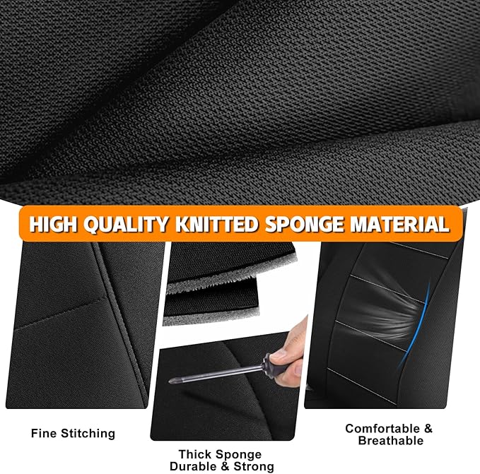 Truck Seat Cover Compatible with 1995-2004 Toyota Tacoma Front Bench Seat with Molded Headrest and Small Notched Cushion, Knitted Fabric