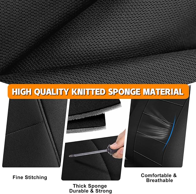 Truck Seat Cover Compatible with 1995-2004 Toyota Tacoma, Front Bench Seat with Molded Headrest and Small Notched Cushion, Knitted Fabric