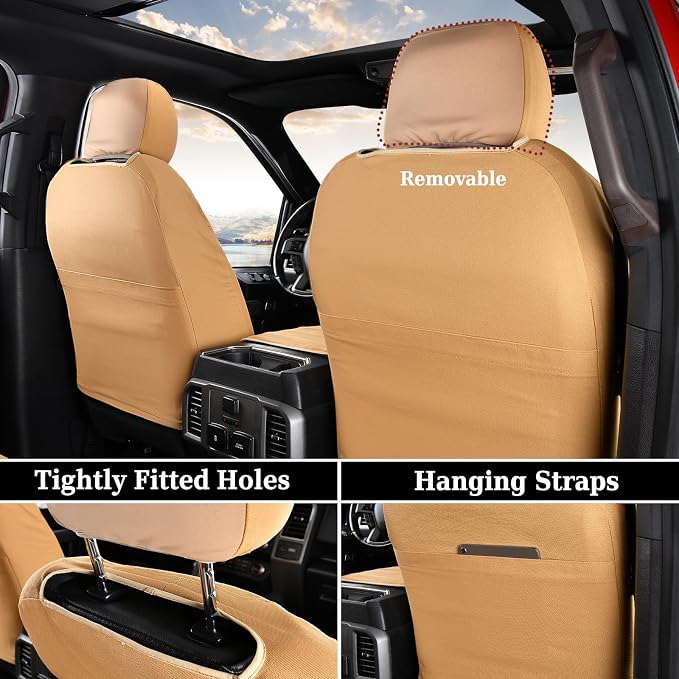 Coverado Front Seat Covers, Waterproof Canvas Seat Protector for Car Seat Cushions for Kids & Dogs, Seat Covers Compatible with 2015-2026 Ford F150 & 2017-2026 Ford F250 F350 F450(Yellow, 2PCS)