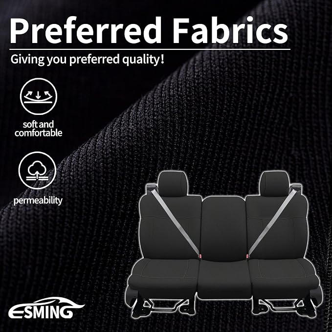 ESMING Heavy-Duty Knitted Fabric Front Seat Covers for Ford F150 XLT Super Cab 2004 2005 2006 2007 2008, Heavy-Duty, Non-Slip & Breathable-Black