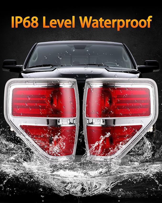 OKLPF Rear Brake Tail Lights Compatible With 2009 2010 2011 2012 2013 2014 Ford F150 F-150,Replace Silver Taillights Assembly Red Chrome Tail Lights,Not Included Bulbs,Left Driver Side