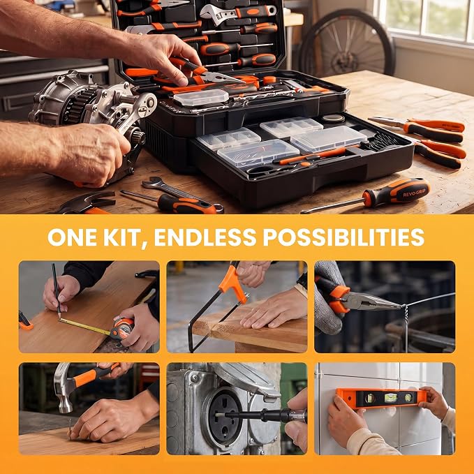 NEWBULIG 330-Piece Complete Tool Box Set, Durable Homeowners Tool Kit with Pull-Out Drawer, Versatile Home Repair Kit for Auto & Household, DIY Projects, Yellow