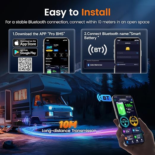 ANCEL BM1000 Bluetooth Battery Monitor with 400A Smart Shunt, 10-120V Capacity Meter for LiFePO4, Lithium, AGM & Lead-Acid Banks, SOC Voltage Current App for RV, Marine, Solar