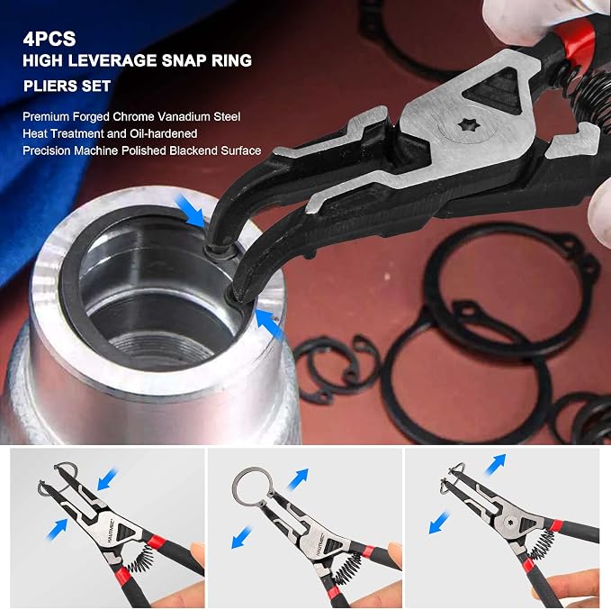 HAUTMEC 11Inch Long Reach Pliers Set Bundle with 7Inch Snap Ring Pliers Set