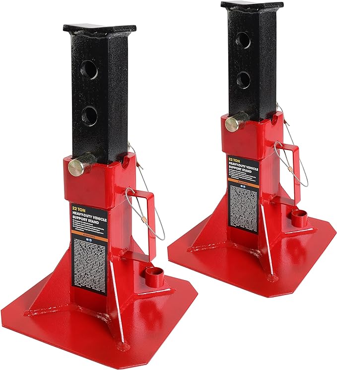 Big RED ATZ220005R Torin Heavy Duty Pin Type Professional Car Jack Stand with Lock, 22 Ton (44,000 lb) Capacity, Red, 1 Pair