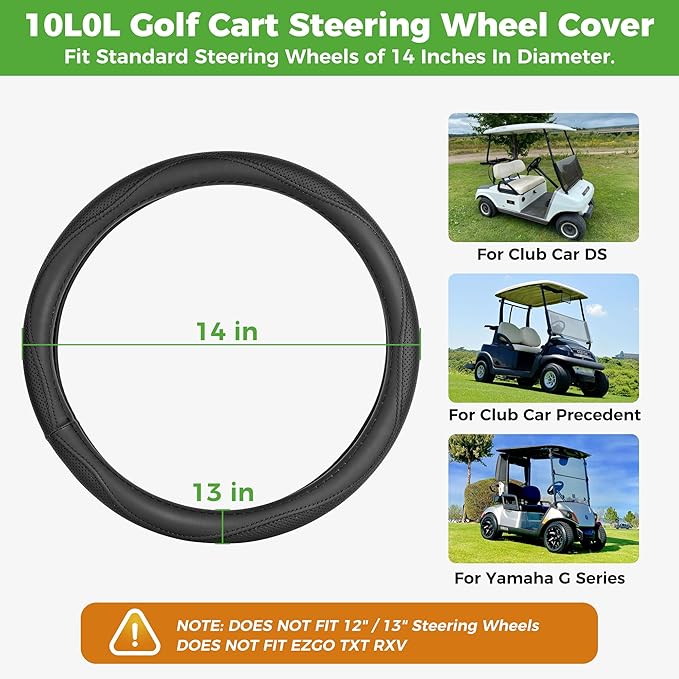 10L0L Golf Cart 14" Steering Wheel Cover for Club Car DS Precedent and Yamaha Models, Breathable Rubber Leather Materials,Good Texture Nice Look（Charcoals）