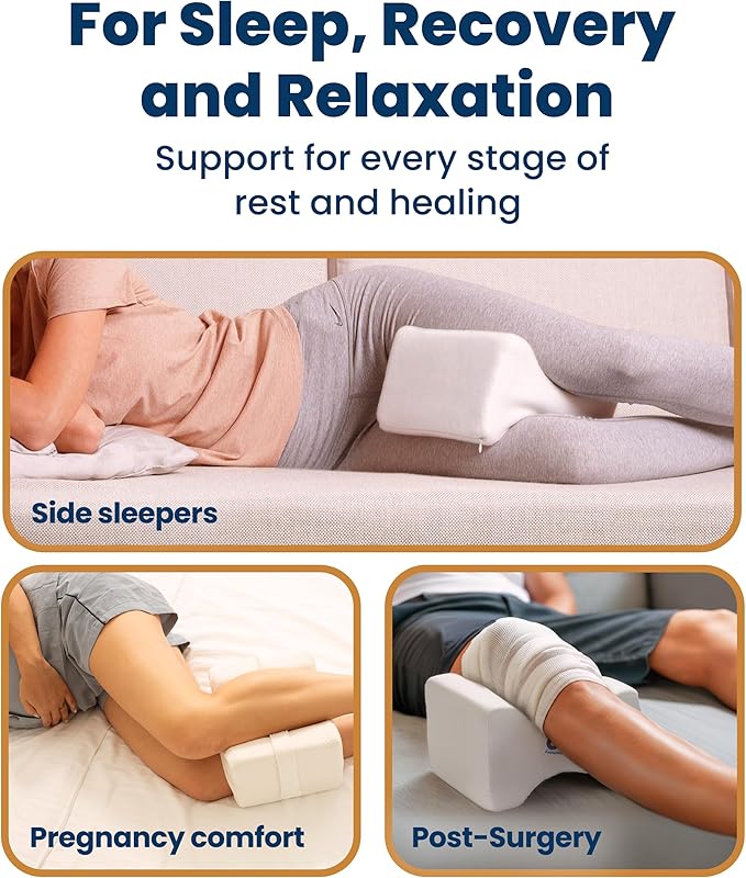 Everlasting Comfort Memory Foam Knee Pillow for Side Sleepers – Sciatica Pain Relief, Adjustable Strap – Leg Pillow for Knee, Back & Hip Alignment (Pack of 2)