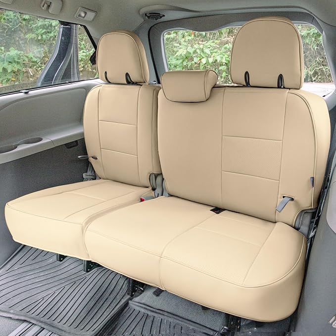 FH Group Custom Fit Car Seat Covers Specifically Made for 2011-2020 Toyota Sienna 8 Passenger, Car Seat Cover Full Set, Automotive Seat Covers in Solid Beige Faux Leather, Waterproof and Washable