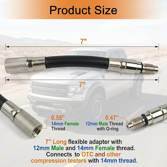 HIPADA 5608 12mm Compression Tester Adapter Compatible with 2008 and Newer Ford 4.6L, 5.4L, 6.8L 3-Valve Engines with 12mm Spark Plug