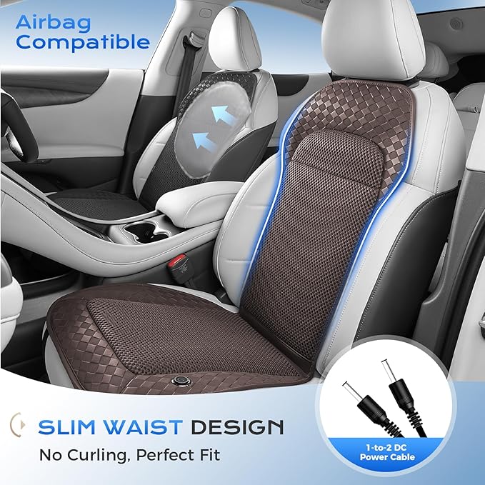 Coverado Summer Ventilated Car Seat Cushion, 12V-24V Dual Blowing & Suction Cooling Pad with 8 Turbo Fans, 3-Speed Adjustable Universal Fit for Car, SUV, Truck & Van - Brown