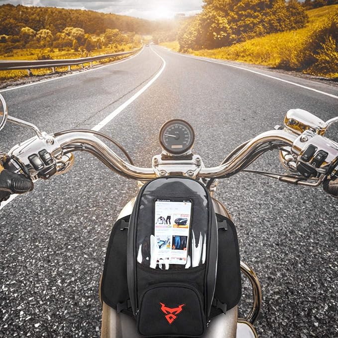 Naysku Motorcycle Tank Bag, 7Inch Touch Screen Motorcycle Bag Fuel Tank Magnetic Bag, Water-Repellent, Large Capacity and Multiple Compartments, for Outdoor Activities