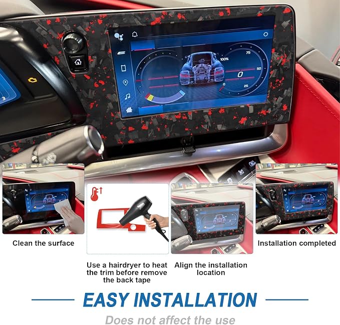 Red Forged Style Real Carbon Fiber Central Control Screen Frame Trim Compatible with 2020-2026 Corvette C8, Interior Decor Sticker Accessories