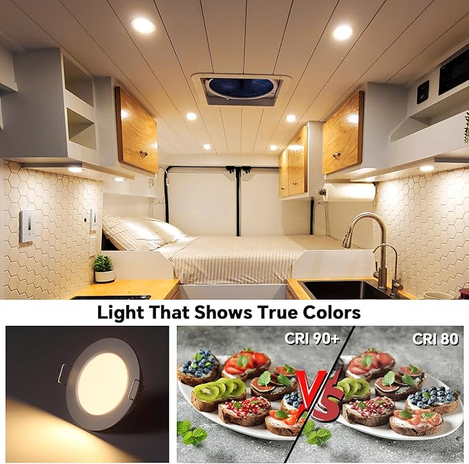 acegoo RV 2.75" Recessed LED Ceiling Light 12V Ultra-Thin Puck Light, Dimmable RV Lights Interior for Camper Van Truck Motorhome Boat Sailboat Roof Under Cabinet Lighting, 6 Pack (Silver,Warm White)