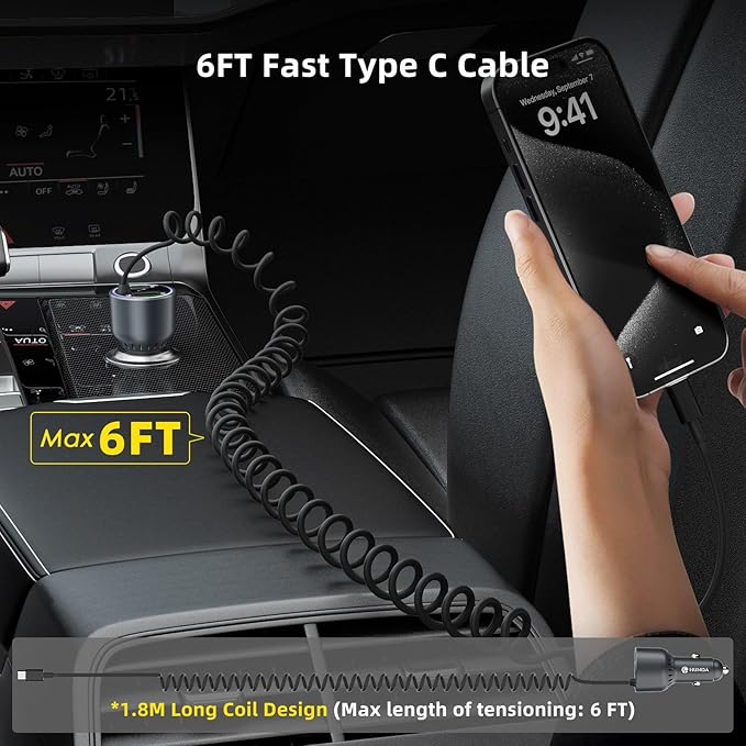 60W USB C Car Charger Fast Charging,HUNDA Dual USB Car Charger with PD 30W Fast Charger for iPhone 15/15 pro/15 Pro Max,Galaxy s24/s23/s22 ect