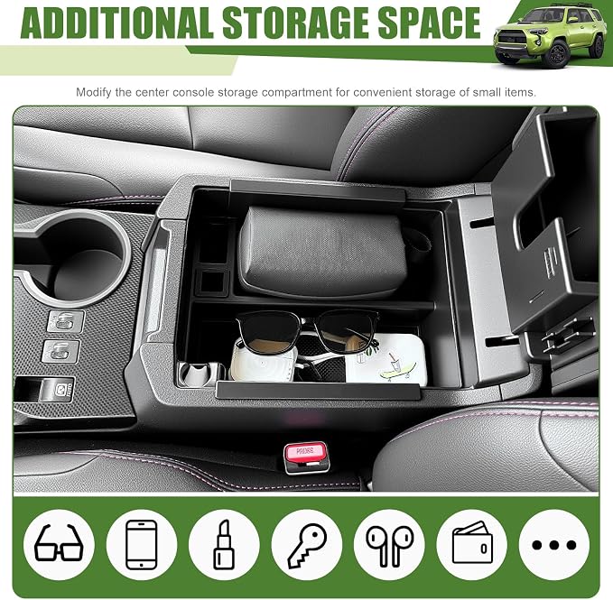 2PCS Center Console Organizer for 2010-2024 Toyota 4Runner Gear Shift Side Tray and Insert Armrest Storage Box for 4 Runner Interior Accessories(2PCS Console Shifter+Armrest Tray/Fit 10-24)