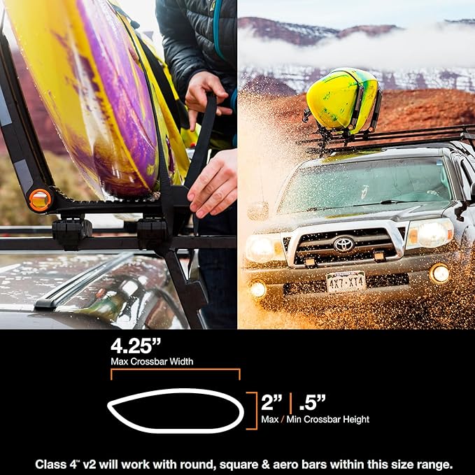 KUAT Class 4 V2 Folding J-Style Kayak Hauling Rack | Durable Rubber-Protected Universal Car SUV Rooftop Crossbar Mounted Boat Transportation System - Gray