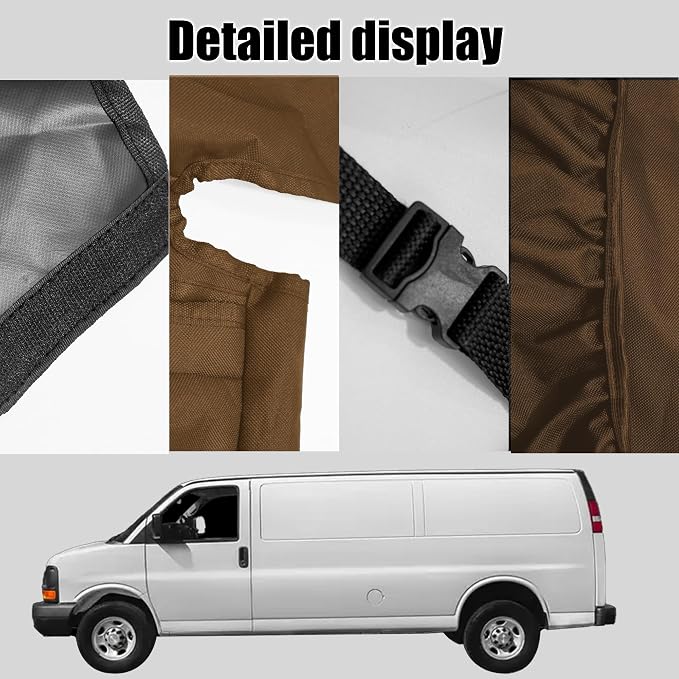 Heavy-Duty 600D Oxford Fabric Seat Covers for Chevrolet Express 2010 2011 2012 2013 2014 2015-2026 Tough & Durable Snug Fit No-Slip - Brown