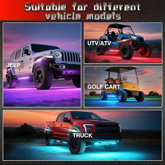 4 Pods Full Angle 230° Ultra Wide RGBW LED Rock Lights, 6500K Pure White & RGB Rock Light, IP68 Waterproof Underglow Lights Kit for Trucks ATV Golf Cart UTV RZR with Brake Music Sync APP/RF Remote