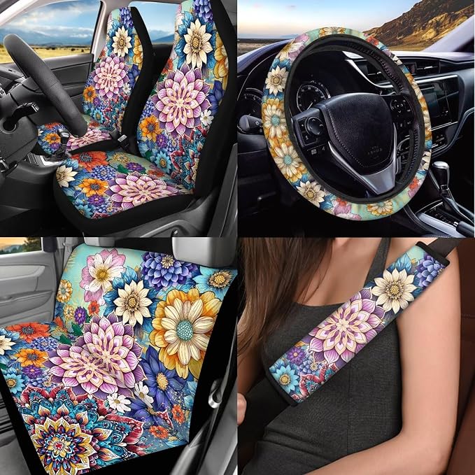Multicolor Car Accessories Set: 12 Pack - Universal Fit Car Seat Cover Set - Polyester, Neoprene - Car, Van, SUV
