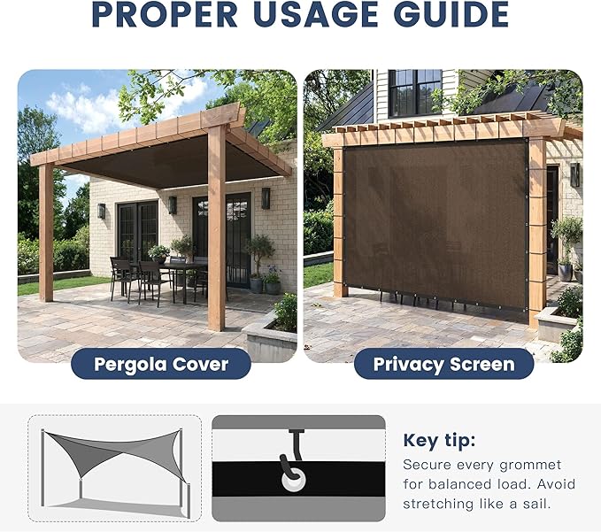 90% Sun Shade Cloth with Grommets, Customizing Outdoor Pergola Shade Cover, Heavy-Duty Mesh Tarp Patio Sun Screen for Lawn Garden Backyard, 12X15 FT, Mocha