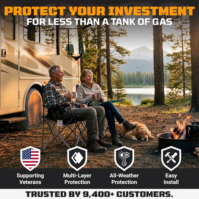 TIRESHIELD PRO Tire Covers Set of 4 - Heavy Duty All-Weather UV-Resistant Wheel Covers w/StormLock-System - Year-Round Protection for Your RV, Camper, Truck, Car & Trailer Tires w/ 23-25.75" Diameter