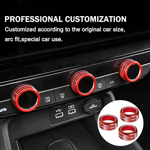 for Honda Civic Accessories 2026 2025 2022-2024 for CRV 2026 2025 2024 2023 for Acura Integra 2025 2024 2023 Hazard Light, AC Knob Cover, Air Vent, Radio, Push Start Button Cover Ring 11Pcs (Red)