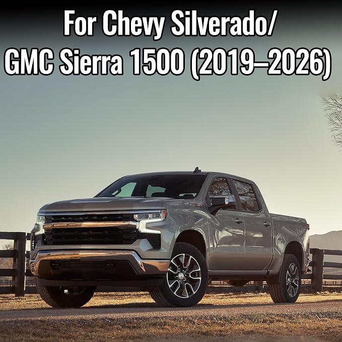 Front Thickened Composite Fabric Seat Covers for Chevy Silverado GMC Sierra 1500 Crew Cab 2019-2026 Durable Cloth Composite Foam with Headrest and Console Covers-Black