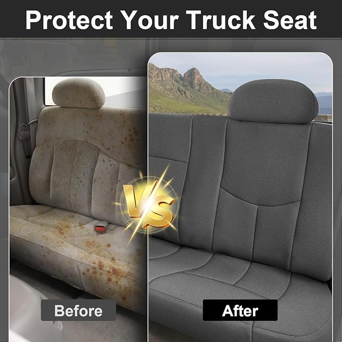 SAPUBK Rear Beach Seat Covers Replace for 1999-2006 Chevy Silverado 1500 and GMC Sierra 1500 Bench Seat, Knitted Fabric Composite Soft Foam Lining Airmesh Breathable Seat Cover