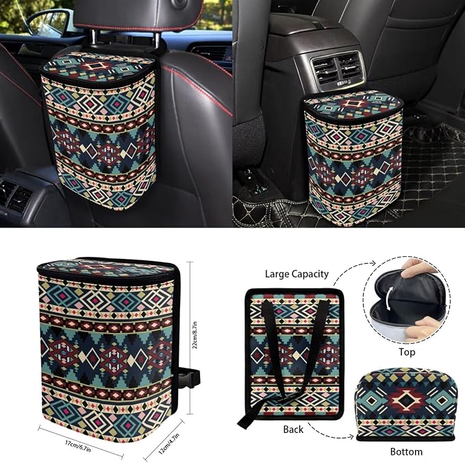 Tribal Pattern Car Seat Covers Set of 15 with Universal Steering Wheel Cover, Rearview Mirror Cover, Car Trash Can, Seatbelt Pads, Cup Holder Coasters, Keychains