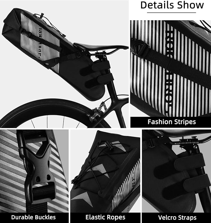 ROCKBROS Bikepacking Bag Waterproof Bike Saddle Bag Large Capacity Bikepacking Seat Bag Road Mountain Bike Seat Bag Max 10L