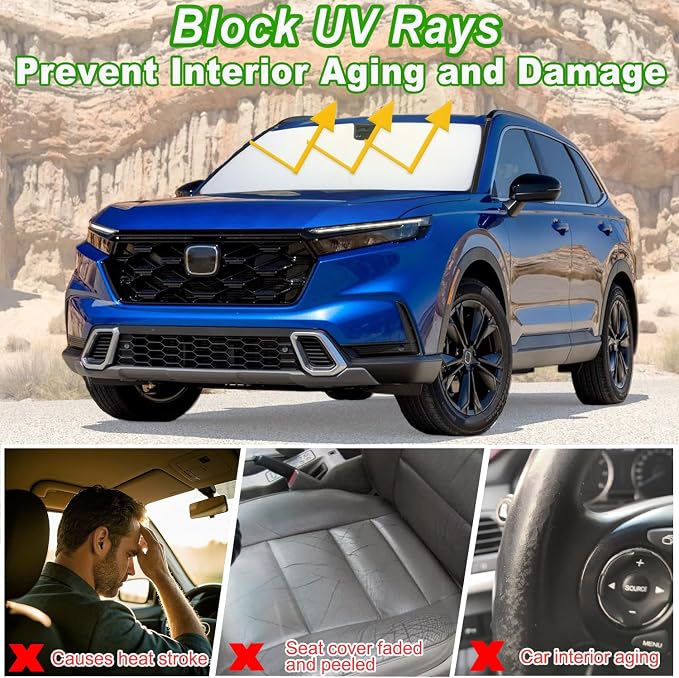 PIMCAR Compatible with 2023-2026 Honda CRV Windshield Sun Shade & 3PCS Center Console Organizer Hidden Storage Armrest Box Insert Tray Hybride CR-V Accessories