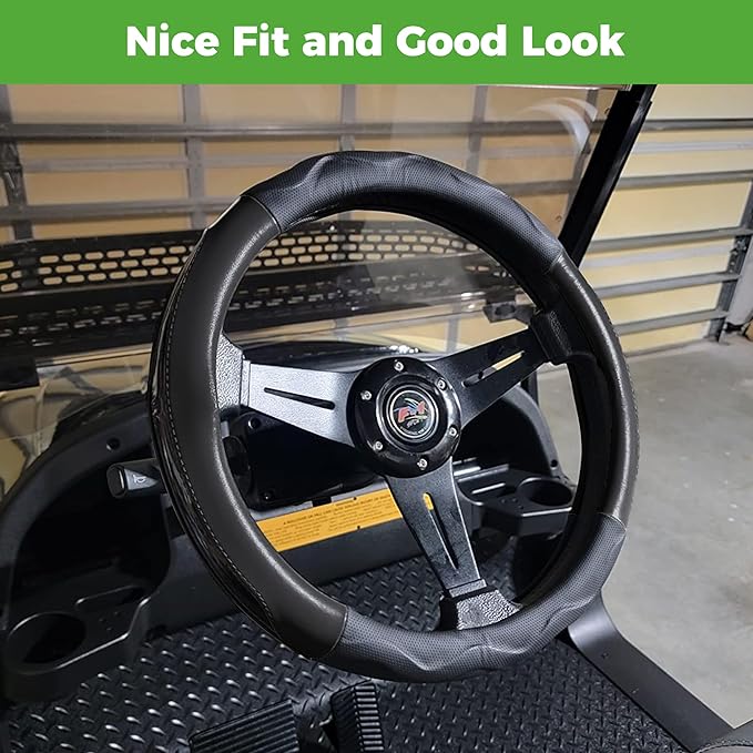 10L0L Golf Cart 14" Steering Wheel Cover for Club Car DS Precedent and Yamaha Models, Breathable Rubber Leather Materials,Good Texture Nice Look（Black）